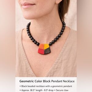 ✨Geometric Color Block Pendant Necklace Black Beads 8.5” Drop